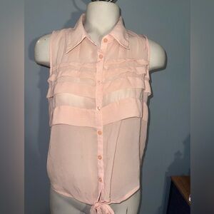Papaya Light Pink Ruffle Sleeveless Blouse top shirt tie waist size medium